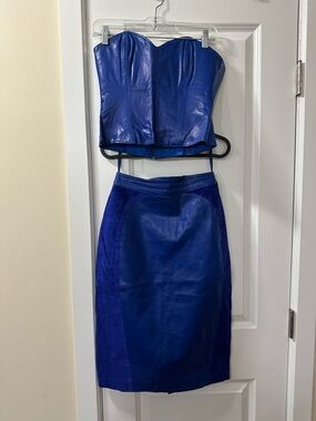 Blue Leather Pencil Skirt - Women